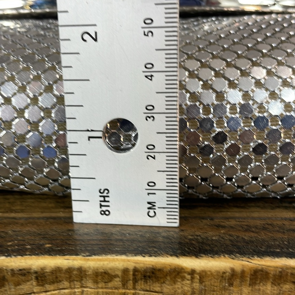 Mind Handbags Incorporated shiny silver clutch purse with chain - some staining - Picture 4 of 17